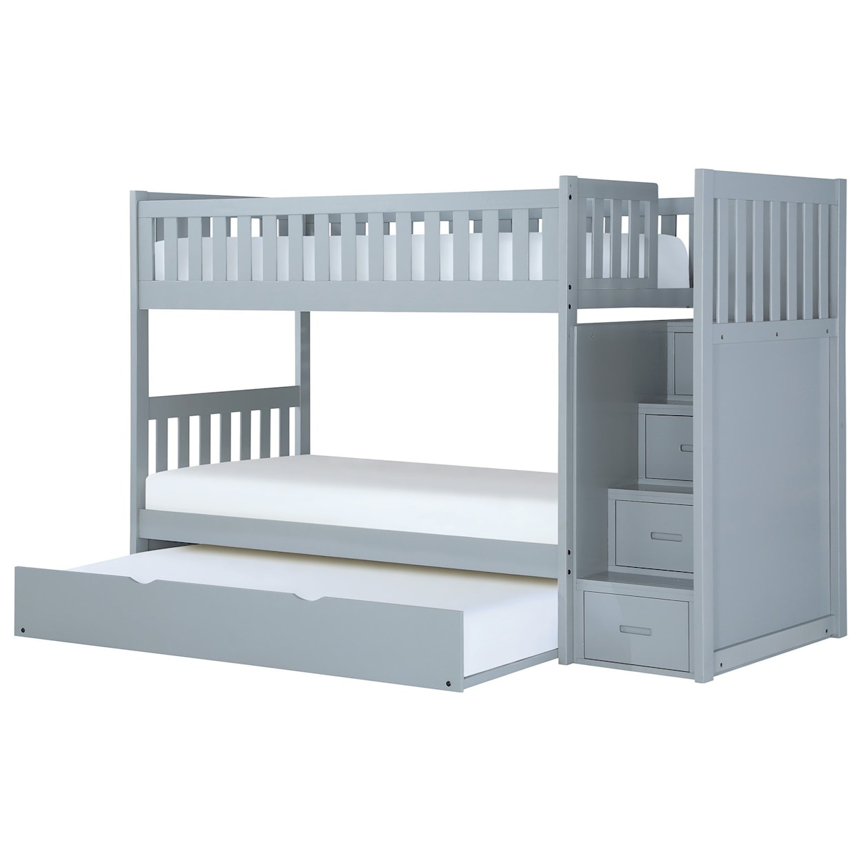 Home Style Gray Twin Over Twin Trundle Bunk Bed