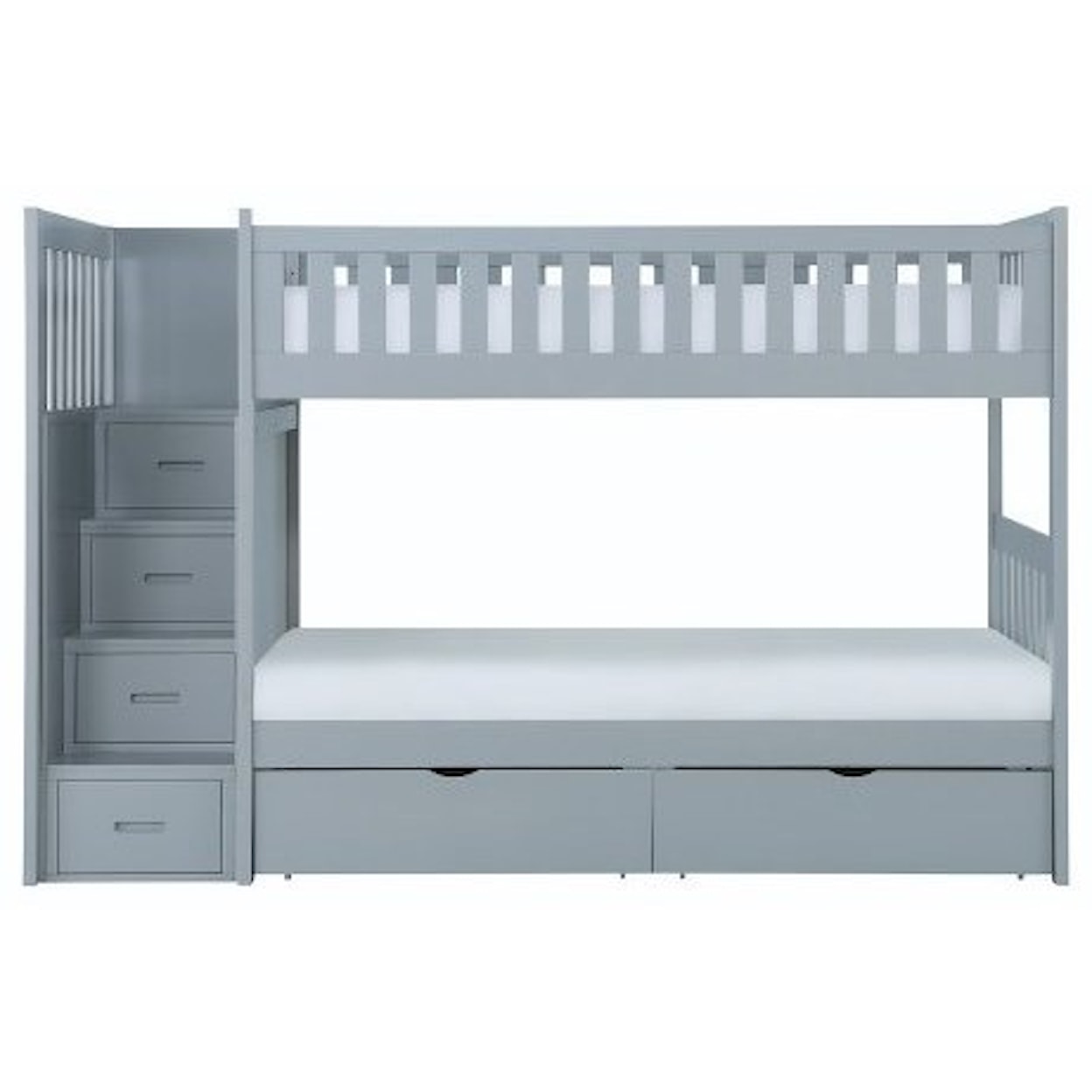 Home Style Gray Twin Over Twin Storage Bunk Bed
