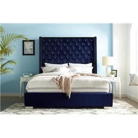Blue Queen Velvet Upholstered Bed