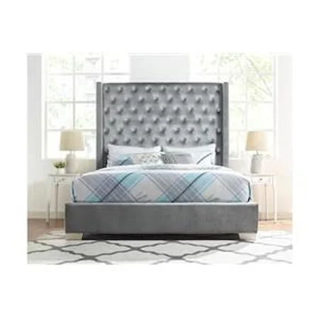 Gray Queen Velvet Upholstered Bed