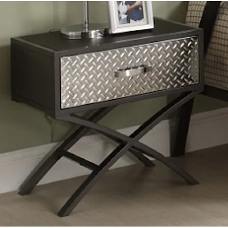 Contemporary Youth Night Stand with Diamond Plate Texture and Chrome Finish