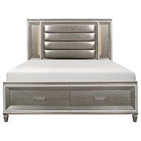 Glam Queen Upholstered Bed with LED Lighting and Storage