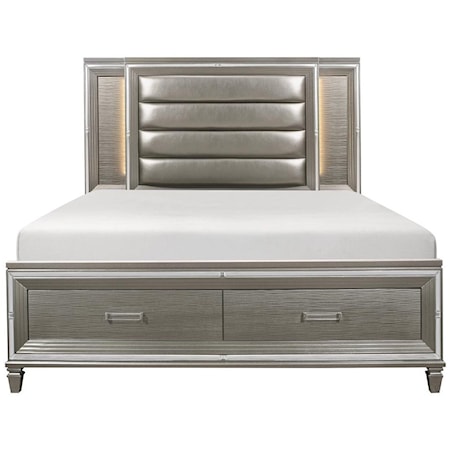 Glam Queen Upholstered Bed with LED Lighting and Storage