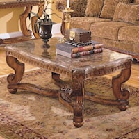 Traditional Burnished Brown Cherry & Marble Cocktail Table