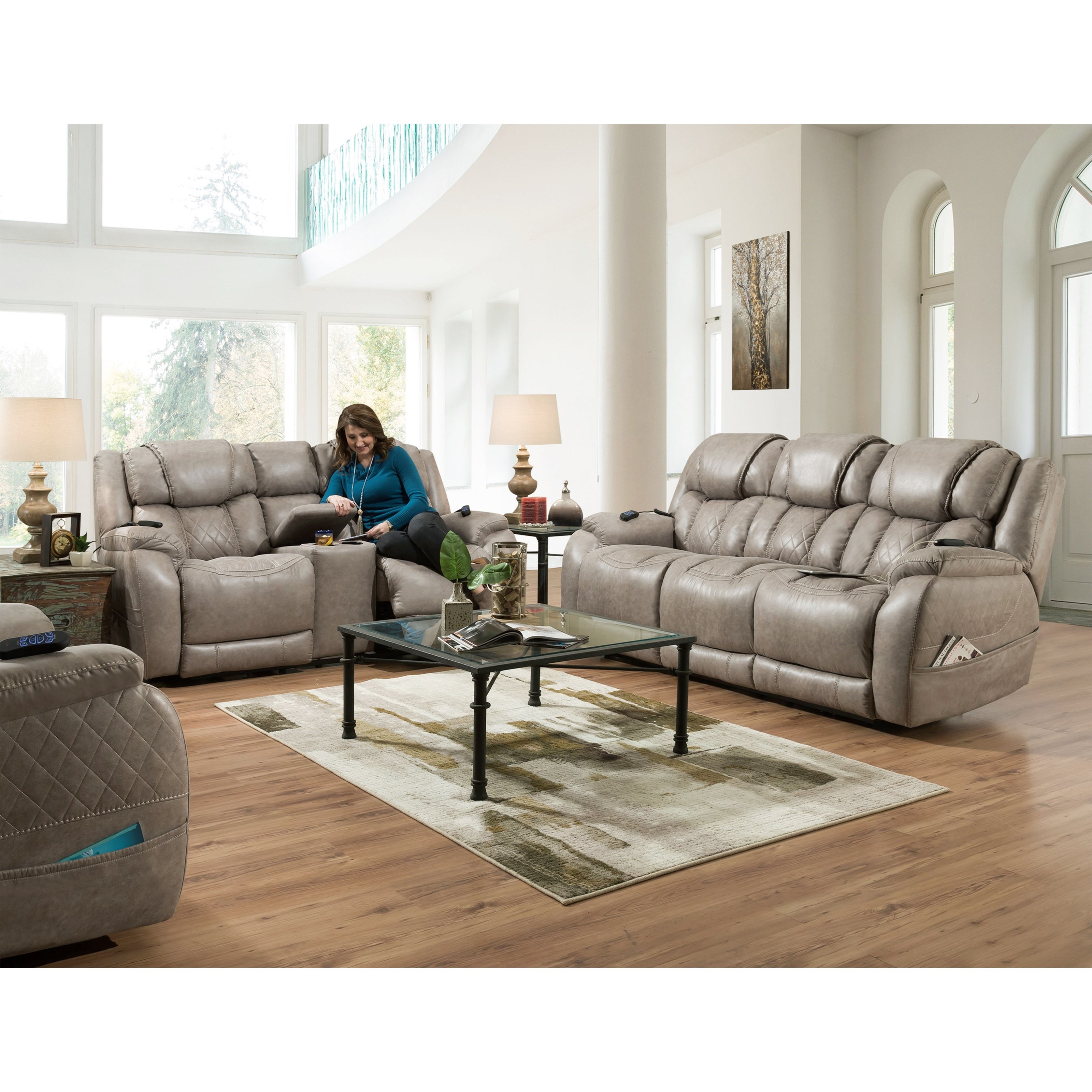 HomeStretch 174 1345045 Casual Style Double Reclining Power Sofa Dunk