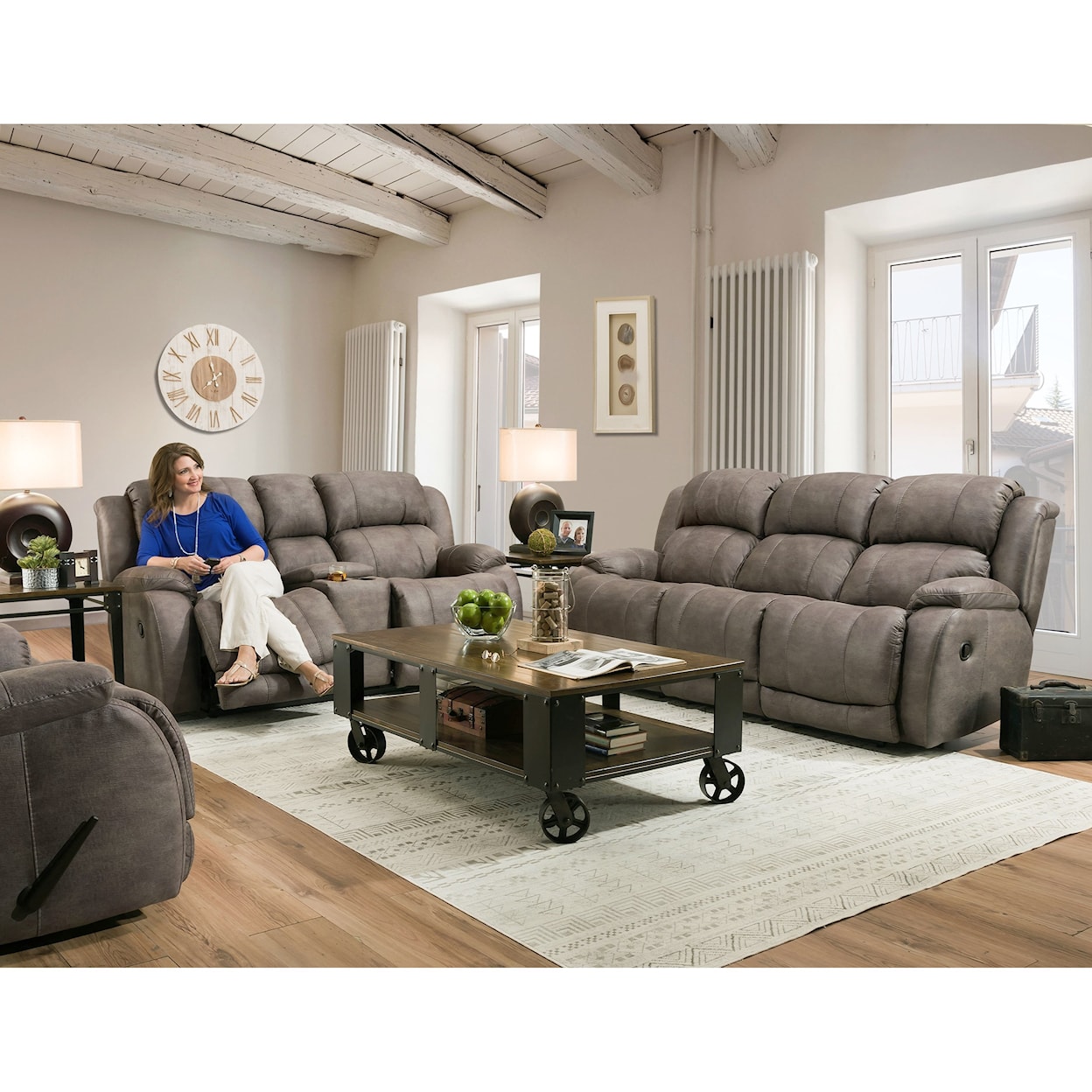 HomeStretch 177 Power Reclining Console Loveseat