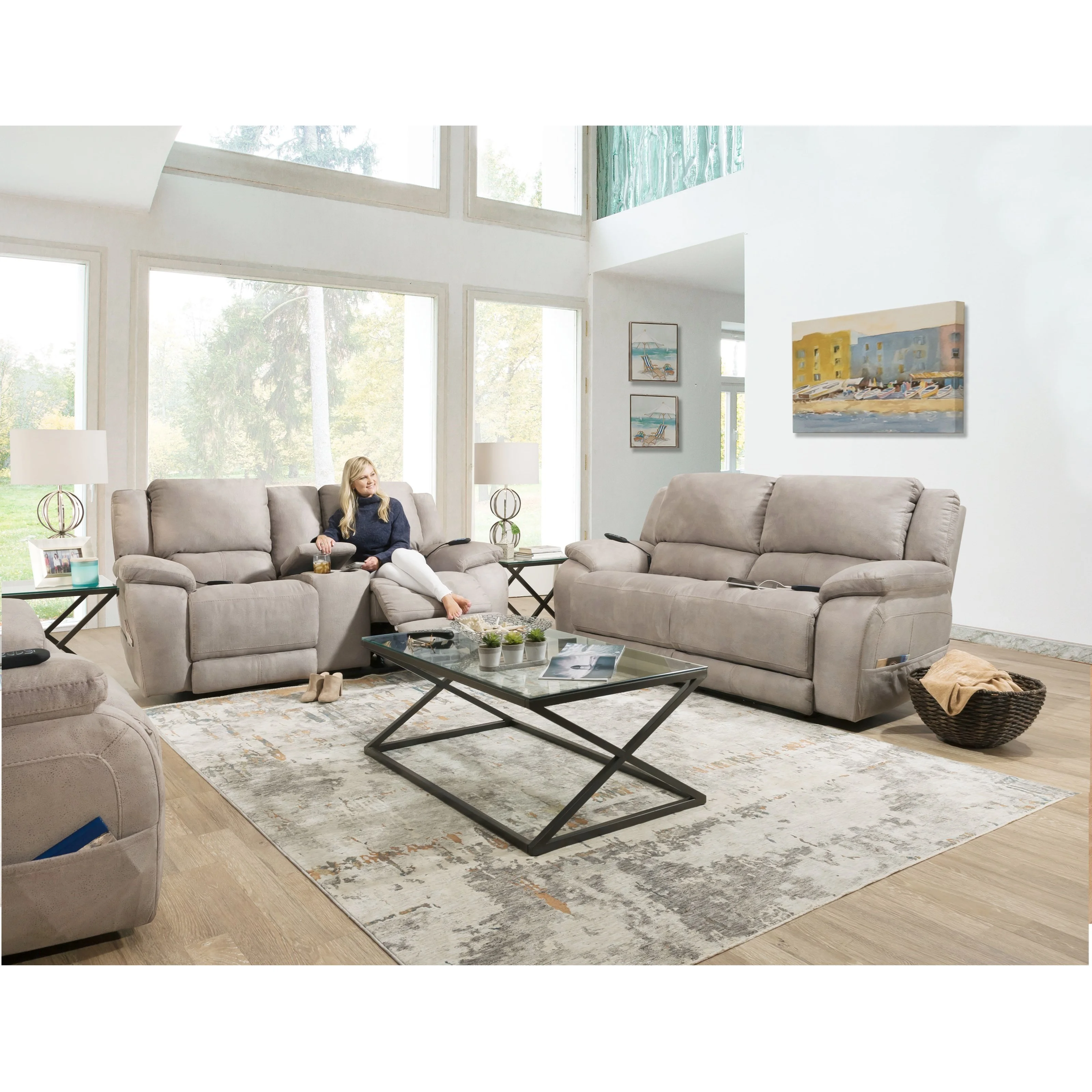 HomeStretch 187 187-37-17 Casual Double Reclining Sofa with Pillow Top ...