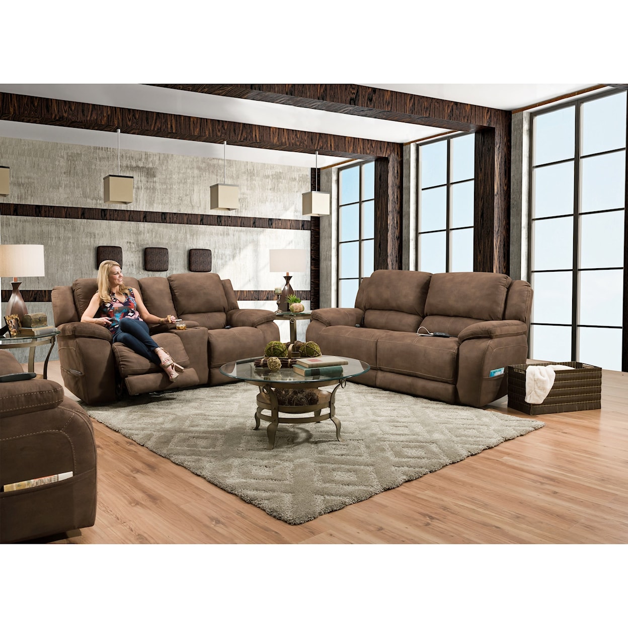 HomeStretch Explorer Double Reclining Power Sofa