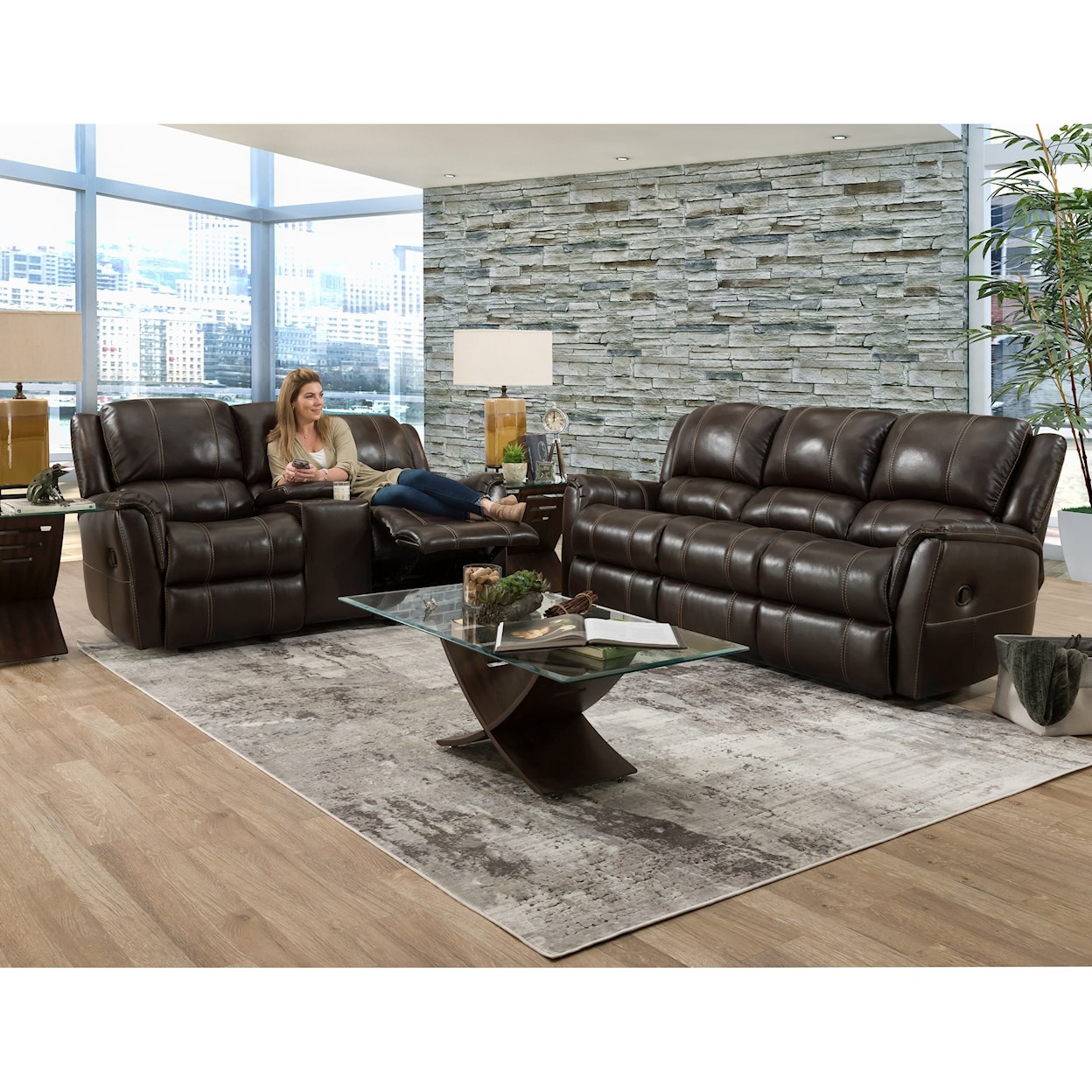 HomeStretch Mercury Double Reclining Sofa