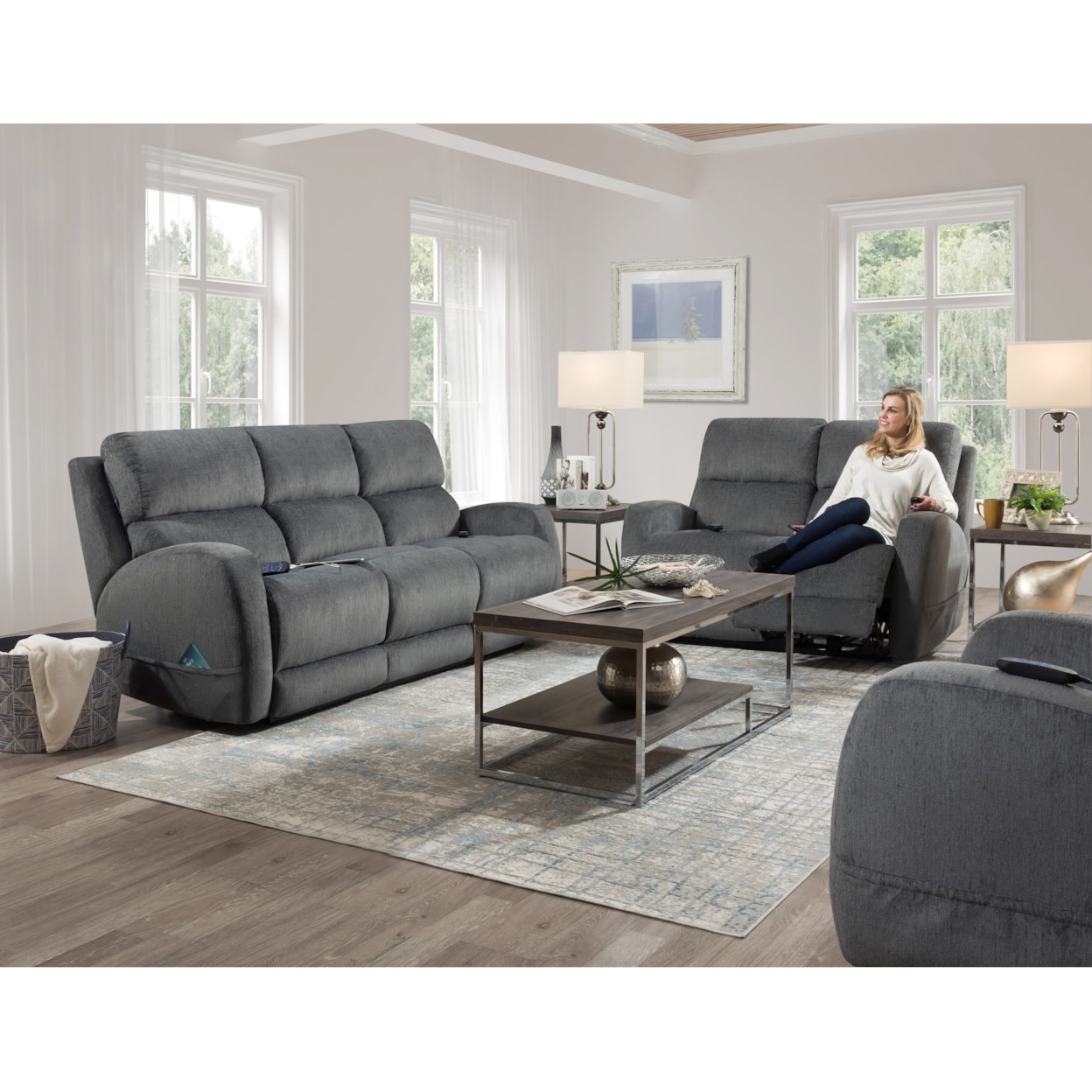 HomeStretch 193 Double Reclining Power Sofa