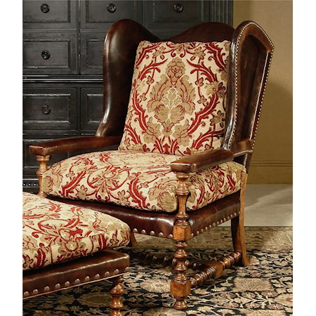 Wing Chair with Intricately Designed Base