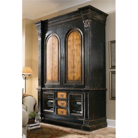 Entertainment Console and Pocket-Door Hutch Combo