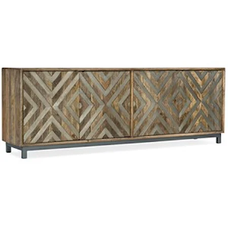 Contemporary 4-Door Entertainment Console with Metal Accents