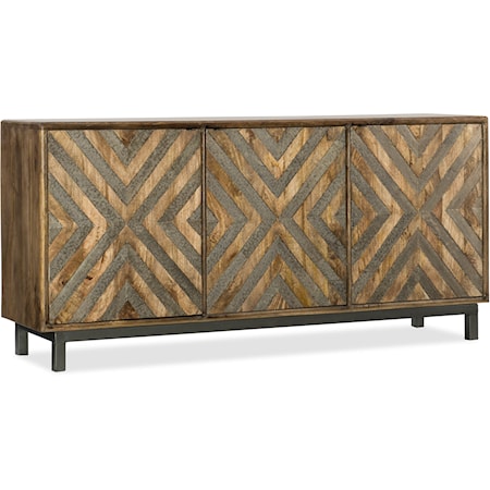 Rustic 3-Door 69" Accent Console with Chevron German Silver