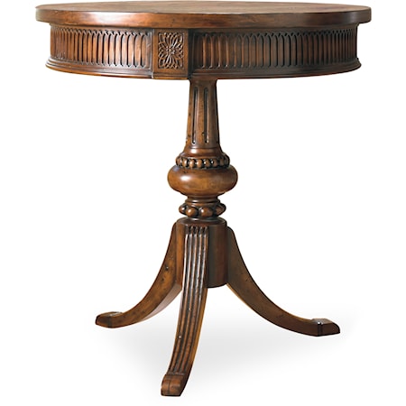 Round Accent Table with Ornate Pedestal and Spider Base