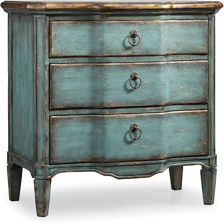 Three Drawer Turquoise Chest with Shaped Front