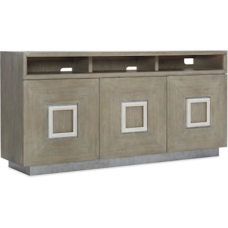 Transitional Entertainment Console with 3 Plug Outlet and Adjustable Shelves