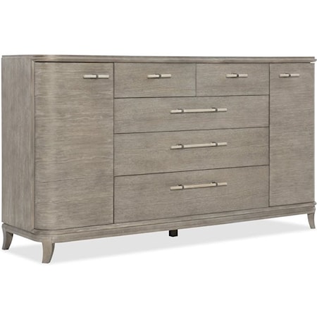 Transitional 5-Drawer Server with 2 Doors