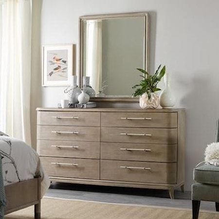 Transitional 8-Drawer Dresser with Handles and Mirror Set