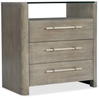 Transitional 3 Drawer Nightstand with Glass Top