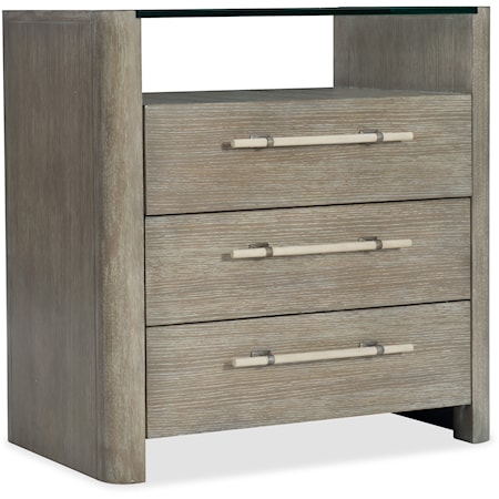 Transitional 3 Drawer Nightstand with Glass Top