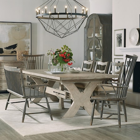 Farmhouse 7-Piece Table and Chair Set with Bench