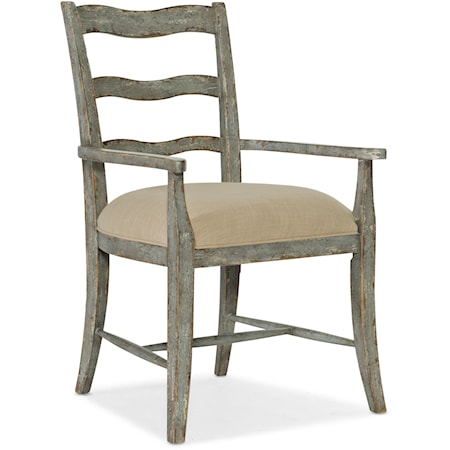 Rustic Dining Arm Chair with Upholstered Seat