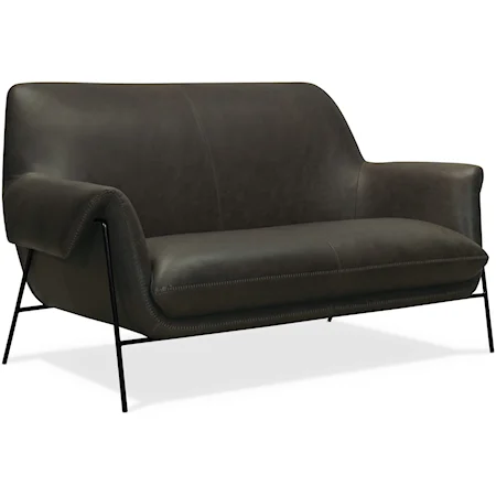 Contemporary Leather Settee with Metal Frame