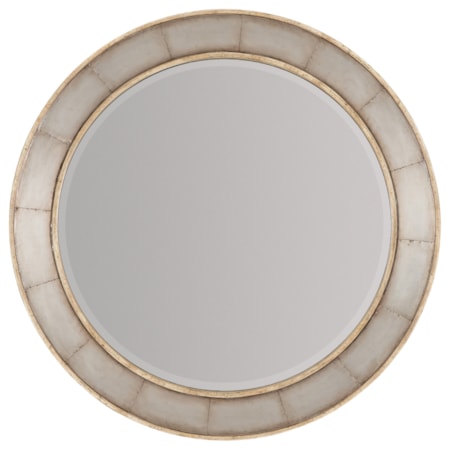 Wood Frame Round Mirror with Metal Inlay