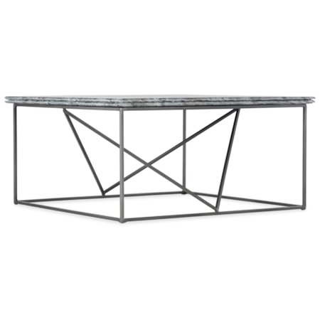 Stone-Metal Cocktail Table with Bluish Gray Marble Top
