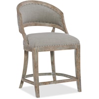 Traditional Upholstered Barrel Back Counter Stool with Nailhead Trim