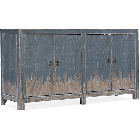 Rustic 4-Door Media Console with Distressed Finish