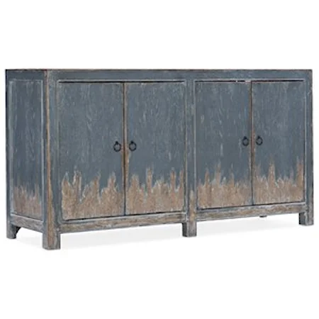 Rustic Four Door Media Console with Distressed Finish