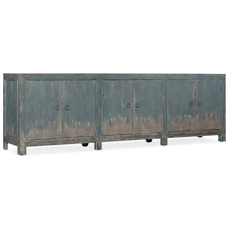 Rustic 6-Door Media Console with Three-Plug Outlet