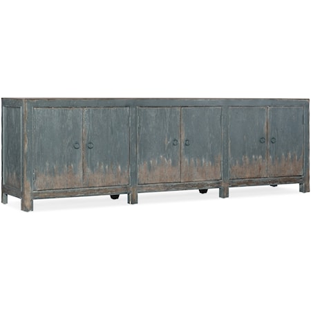 Rustic 6-Door Media Console with Three-Plug Outlet