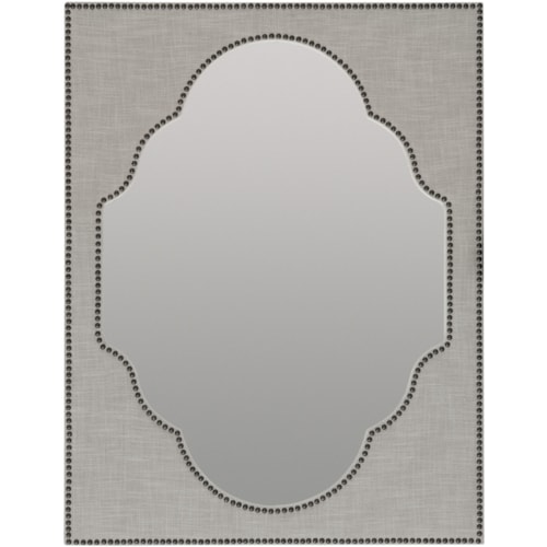 Transitional Nourmand Linen Wrapped Mirror with Nailhead Trim