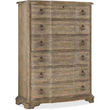 Traditional 6-Drawer Bedroom Chest with Metal Ring Pulls