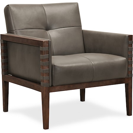 Contemporary Leather Club Chair with Wood Frame