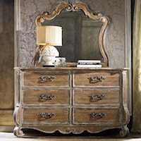 Traditional 6-Drawer Dresser with Scroll Motif Mirror