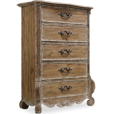 Traditional 5-Drawer Chest with Scroll Legs