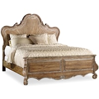 Traditional Cal King Wood Panel Bed with Scroll Detailing