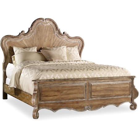 Traditional Cal King Wood Panel Bed with Scroll Detailing