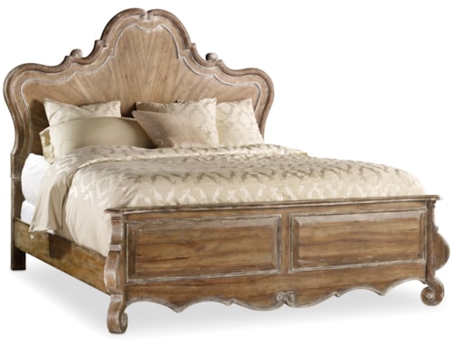Traditional Cal King Wood Panel Bed with Scroll Detailing