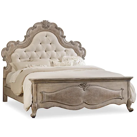 Queen Upholstered Panel Bed with Button Tufting