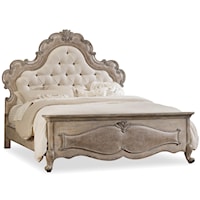 Traditional Queen Upholstered Panel Bed with Button Tufting