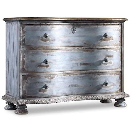 Rustic Serpentine-Shaped 3-Drawer Chest with Carvings