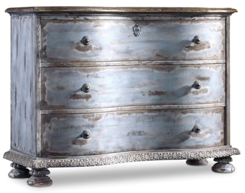 Rustic Serpentine-Shaped 3-Drawer Chest with Carvings