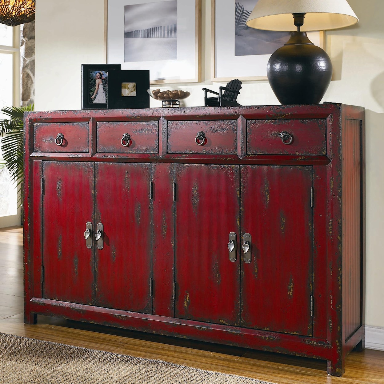 Hooker Furniture 500-50 4-Drawer Red Asian Cabinet
