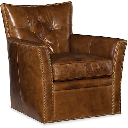 Traditional Swivel Accent Chair with Tufted Back and Nailheads