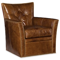 Traditional Swivel Accent Chair with Tufted Back and Nailheads